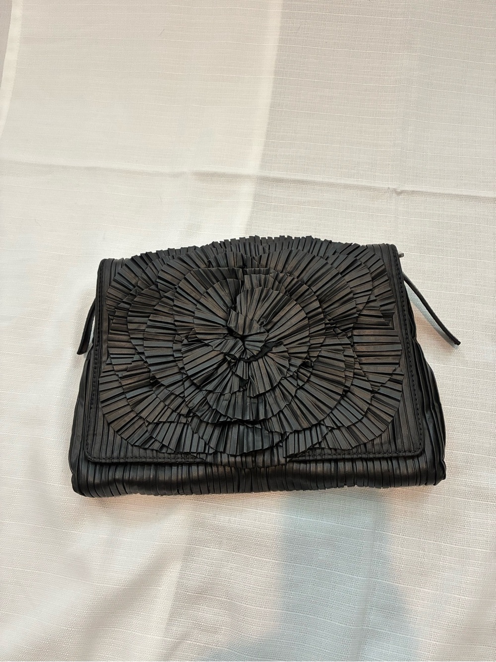 Valentino Garavani Vintage Black Pleated Floral Petal Fold-Over Shoulder Bag